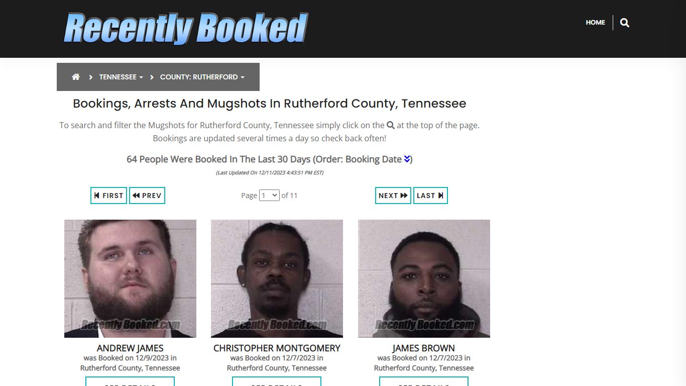 Bookings, Arrests and Mugshots in Rutherford County, Tennessee